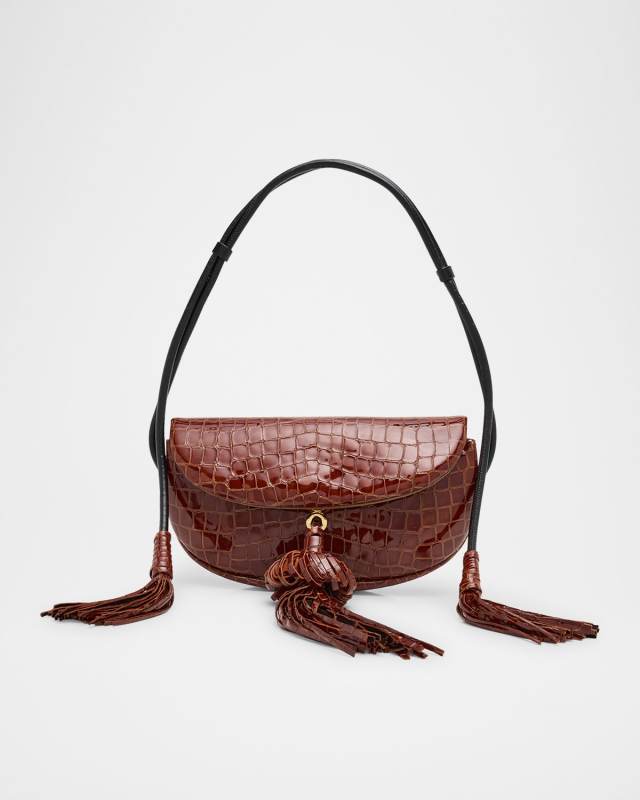 Paloma Tassel Croc-Embossed Leather Shoulder Bag